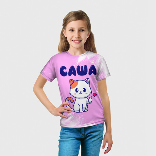 Детская 3D футболка с принтом Саша кошечка с сердечком, вид сбоку #3