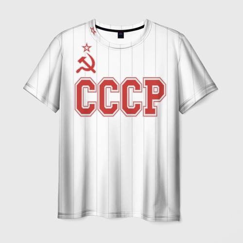 Мужская футболка 3D с принтом СССР на белом с полосами - Союз Советских Социалистических Республик, вид спереди #2