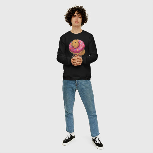 Мужской свитшот хлопок с принтом Капибара и пончик, вид сбоку #3
