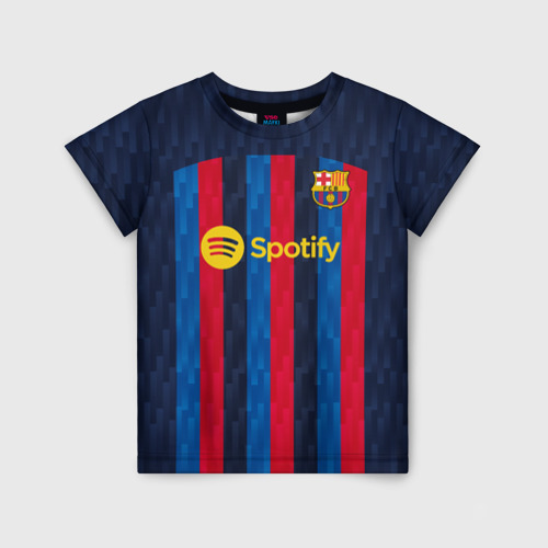 Детская футболка 3D с принтом Барселона форма 2022-2023, вид спереди #2