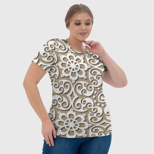 Женская футболка 3D с принтом Цветочный кружевной орнамент, фото #4