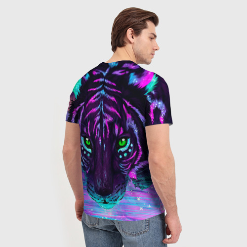 Мужская 3D футболка с принтом Светящийся неоновый тигр, вид сзади #2