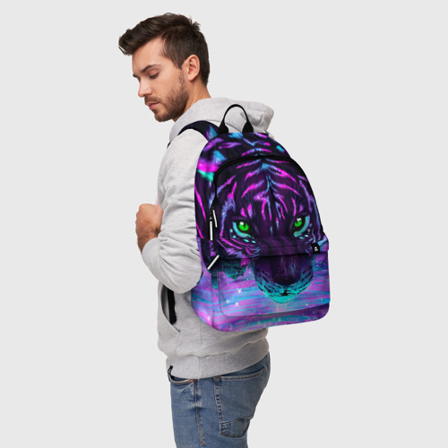 Рюкзак 3D с принтом Светящийся неоновый тигр, фото на моделе #1