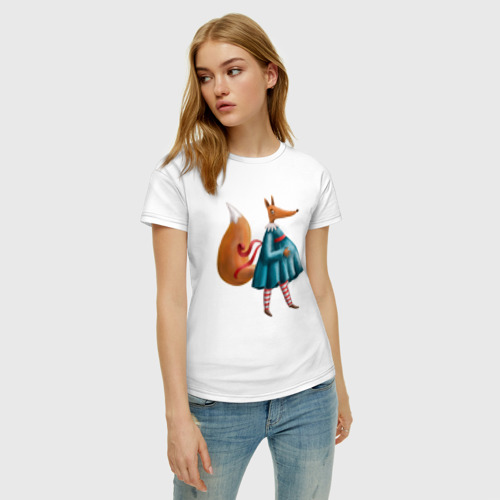 Женская футболка хлопок с принтом Беременная лисица, фото на моделе #1