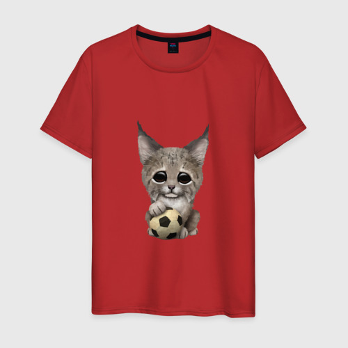 Мужская футболка хлопок с принтом Футбол - Рысь, вид спереди #2