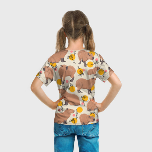 Детская футболка 3D с принтом Милая капибару паттерн, вид сзади #2