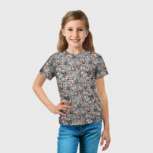 Детская футболка 3D с принтом Тигрово-леопардовый геометрический, вид сбоку #3