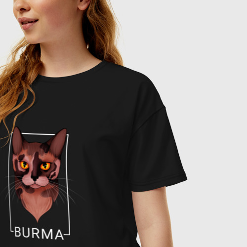 Женская футболка хлопок Oversize с принтом Бурманская кошка, фото на моделе #1