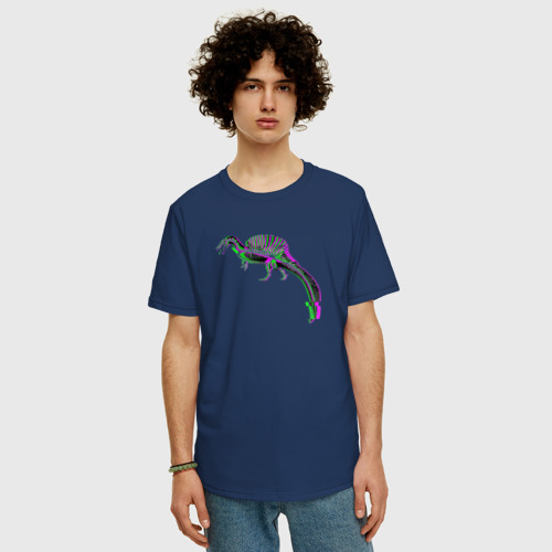 Мужская футболка хлопок Oversize с принтом Хищный динозавр спинозавр, фото на моделе #1