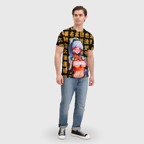 Мужская 3D футболка с принтом Камисато Аяка - Геншин Импакт, вид сбоку #3