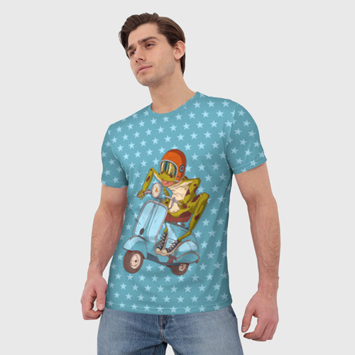 Мужская 3D футболка с принтом Крейзи лягуха на мопеде, фото на моделе #1
