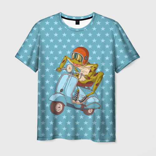 Мужская 3D футболка с принтом Крейзи лягуха на мопеде, вид спереди #2