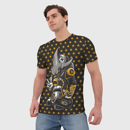 Мужская 3D футболка с принтом Осторожно - Акула, фото на моделе #1