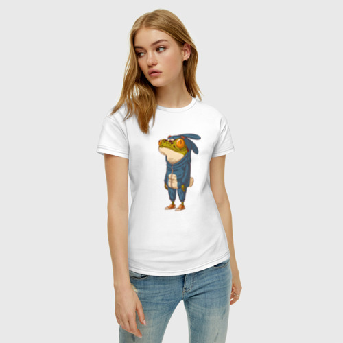 Женская футболка хлопок с принтом Странная лягуха-заяц, фото на моделе #1