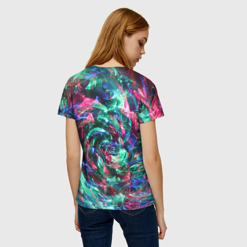 Женская футболка 3D с принтом Абстрактные волны огоньков, вид сзади #2