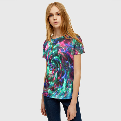 Женская футболка 3D с принтом Абстрактные волны огоньков, фото на моделе #1
