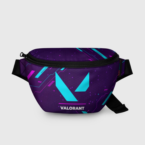Поясная сумка 3D с принтом Символ Valorant в неоновых цветах на темном фоне, вид спереди #2
