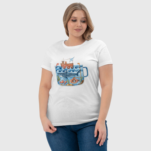 Женская футболка хлопок с принтом Кит и подводная лодка в кружке, фото #4