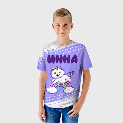 Детская 3D футболка с принтом Инна кошка единорожка, фото на моделе #1