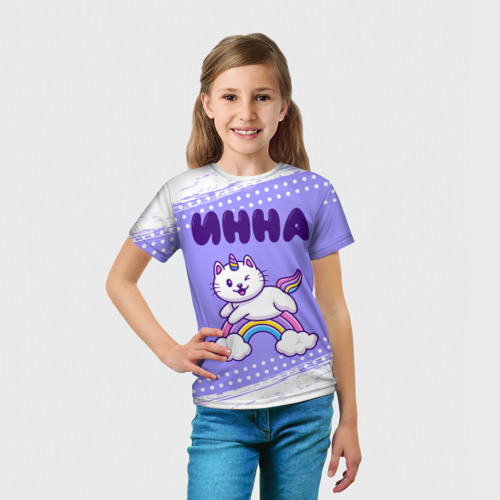 Детская 3D футболка с принтом Инна кошка единорожка, вид сбоку #3