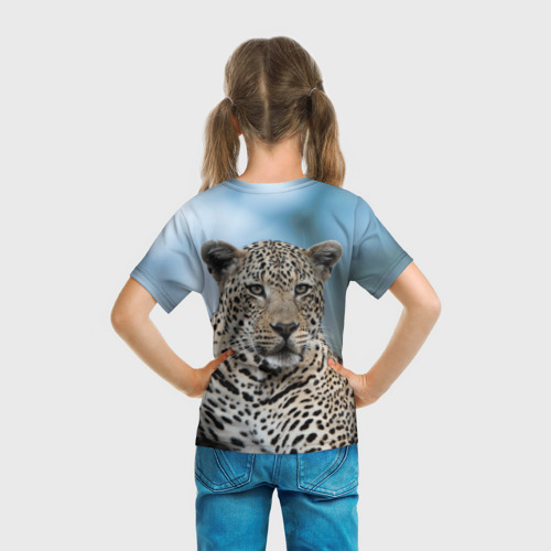 Детская футболка 3D с принтом Леопард африканский, вид сзади #2