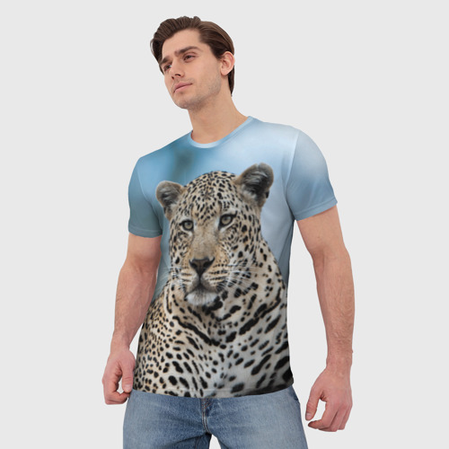 Мужская футболка 3D с принтом Леопард африканский, фото на моделе #1