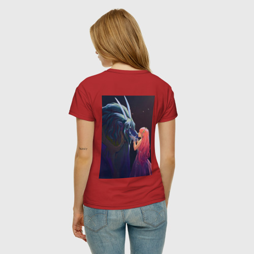 Женская футболка хлопок с принтом Belle and Dragon, вид сзади #2