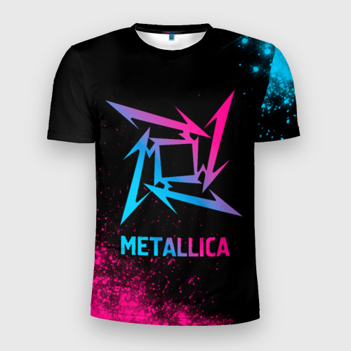 Мужская футболка 3D Slim с принтом Metallica - neon gradient, вид спереди #2