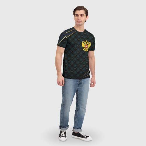 Мужская 3D футболка с принтом Russia green geometry, вид сбоку #3