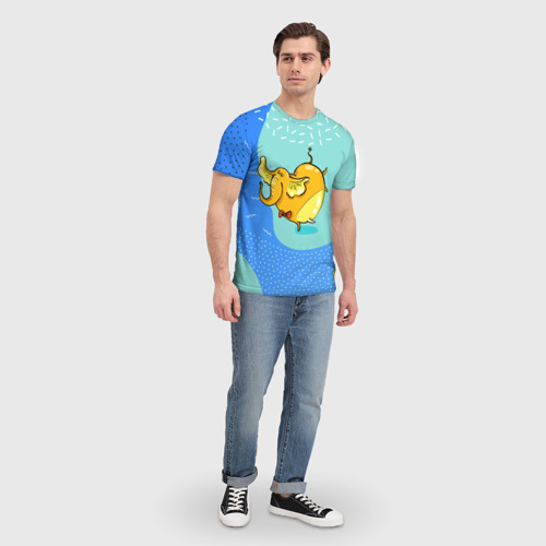 Мужская футболка 3D с принтом Желтая слониха - балерина, вид сбоку #3