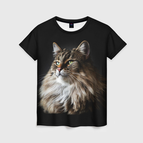 Женская футболка 3D с принтом Кот породы мейн-кун, вид спереди #2