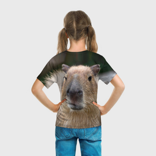 Детская 3D футболка с принтом Капибара - водосвинка, вид сзади #2