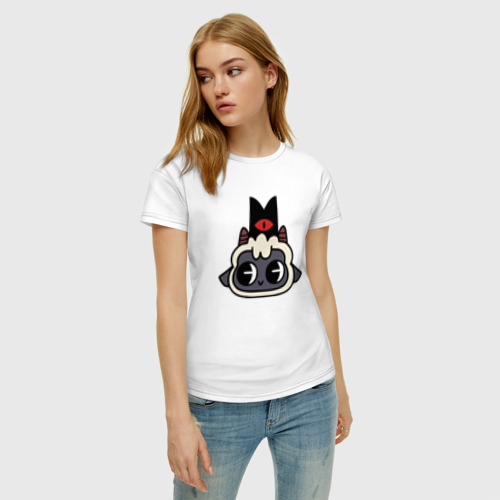 Женская футболка хлопок с принтом Милая овечка - Cult of the lamb, фото на моделе #1