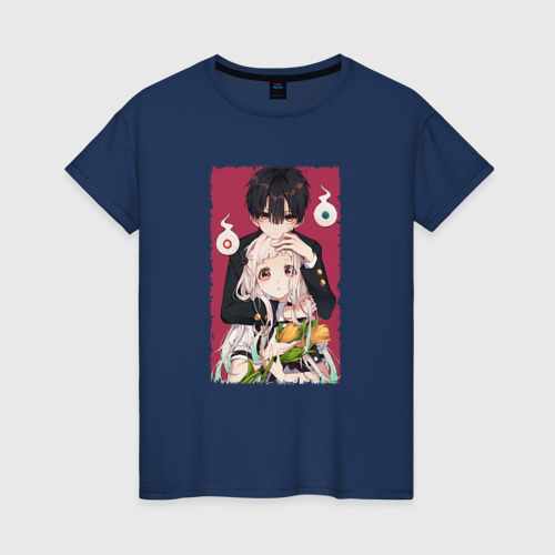 Женская футболка хлопок с принтом Нэнэ и Ханако - Туалетный мальчик Ханако кун, вид спереди #2
