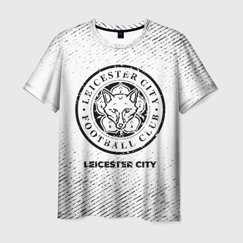 Мужская футболка 3D с принтом Leicester City с потертостями на светлом фоне, вид спереди #2