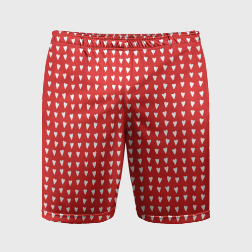 Мужские шорты спортивные с принтом Красные сердечки паттерн, вид спереди #2