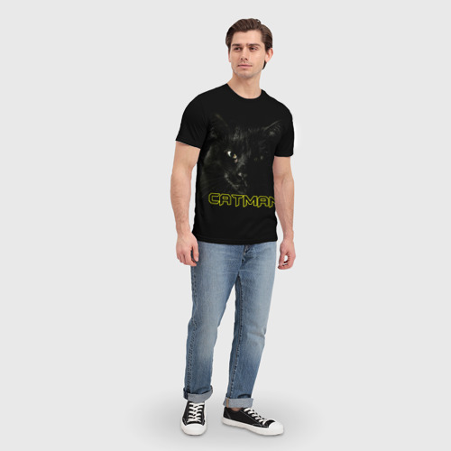 Мужская 3D футболка с принтом Кэтмен - Catman (американский бобтейл), вид сбоку #3