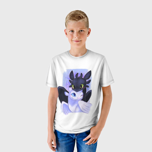 Детская футболка 3D с принтом Ночная и дневная фурия - Как приручить дракона, фото на моделе #1