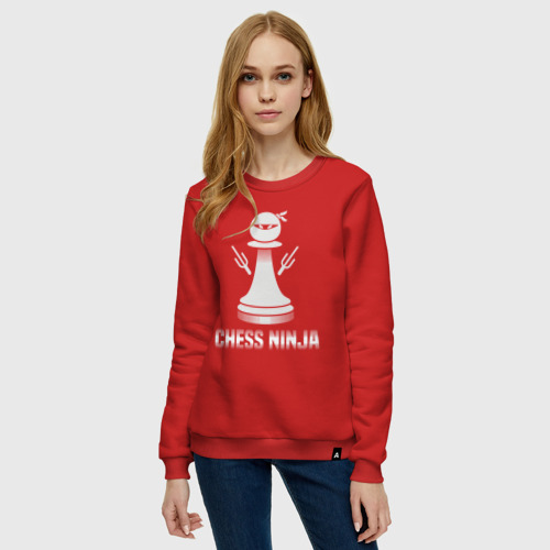 Женский свитшот хлопок с принтом Шахматный ниндзя, фото на моделе #1