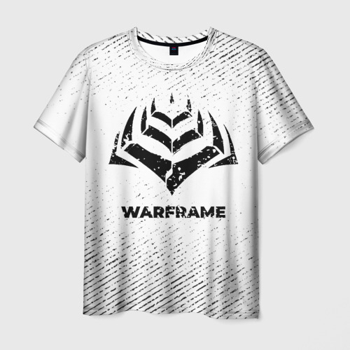 Мужская футболка 3D с принтом Warframe с потертостями на светлом фоне, вид спереди #2