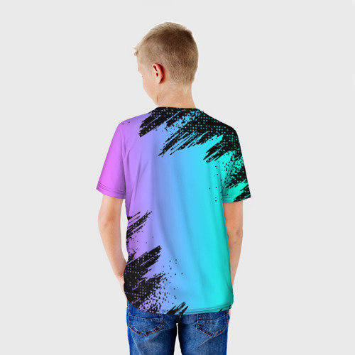 Детская футболка 3D с принтом Roblox neon logo, вид сзади #2