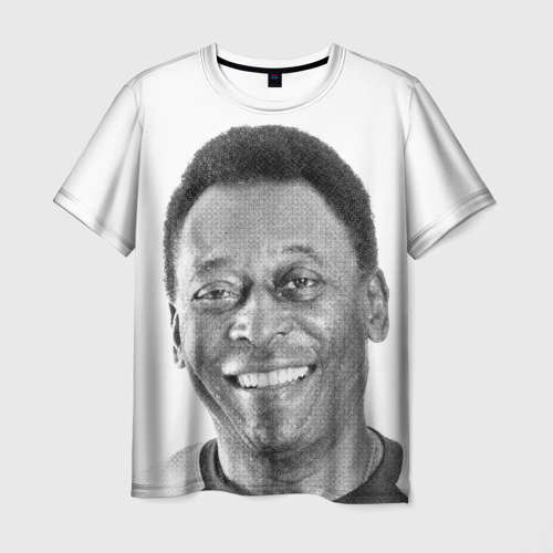 Мужская футболка 3D с принтом Пеле ч/б портрет, вид спереди #2