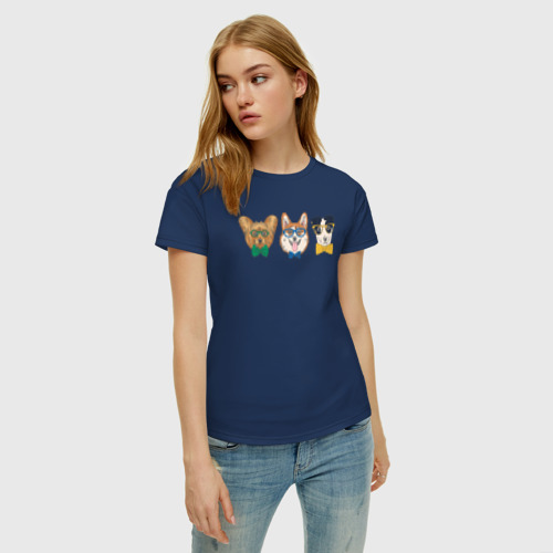 Женская футболка хлопок с принтом Собачки-хипстеры, фото на моделе #1