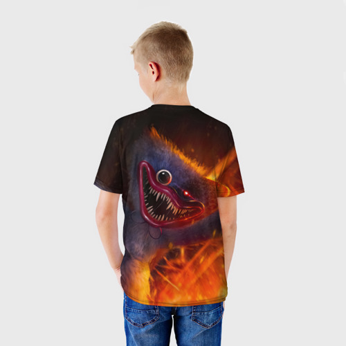 Детская футболка 3D с принтом Poppy Playtime Хаги Ваги настиг жертву, вид сзади #2
