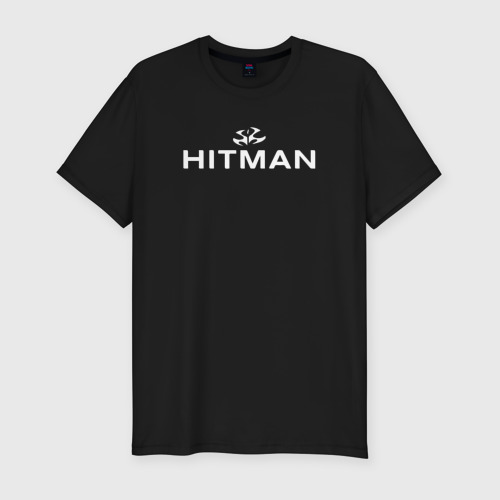 Мужская футболка хлопок Slim с принтом Hitman - лого, вид спереди #2