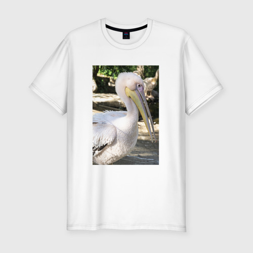 Мужская футболка хлопок Slim с принтом Пеликан в природе, вид спереди #2