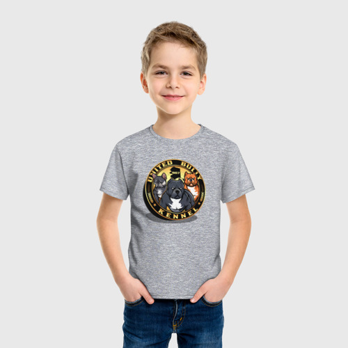 Детская футболка хлопок с принтом Американские булли и питбули, фото на моделе #1