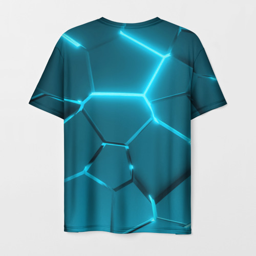 Мужская футболка 3D с принтом Ледяные неоновые геометрические плиты, вид сзади #1
