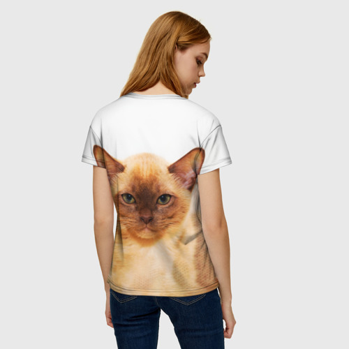 Женская футболка 3D с принтом Бурманский котёнок, вид сзади #2