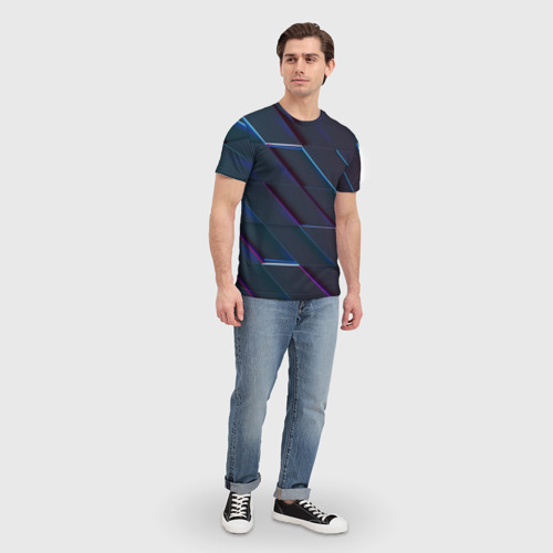 Мужская 3D футболка с принтом Неоновая трёхмерная мозаика, вид сбоку #3